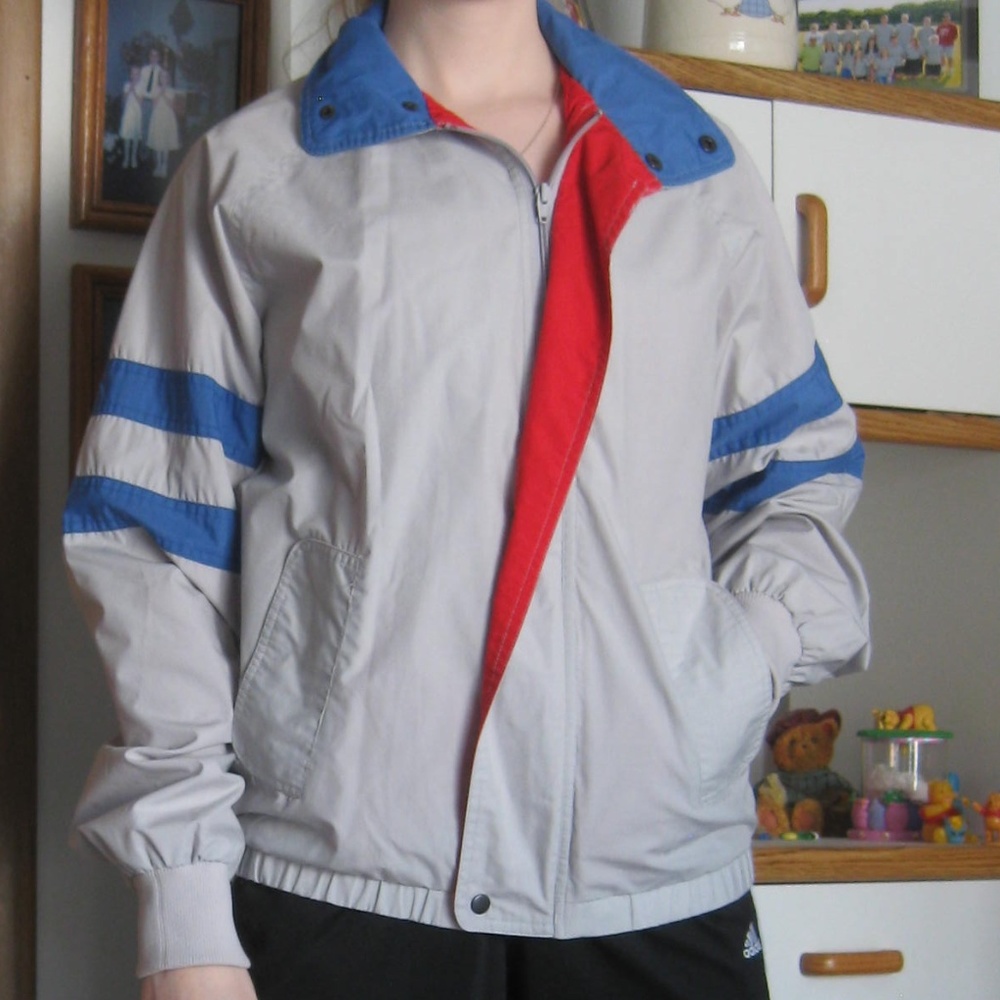Vintage 90s hidden hood sleeve stripe coat